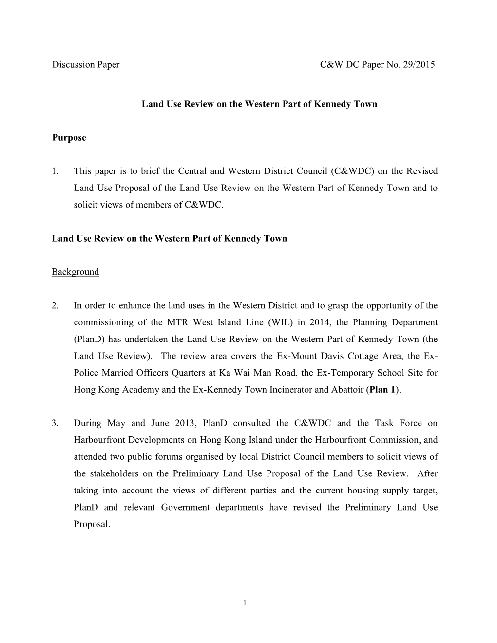 Land Use Review on the Western Part of Kennedy Town