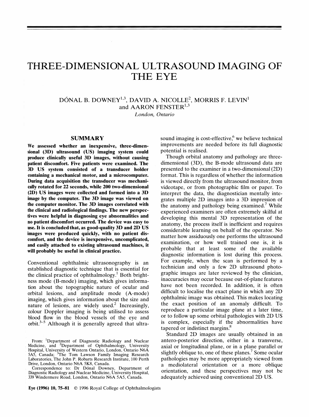 Three-Dimensional Ultrasound Imaging of the Eye