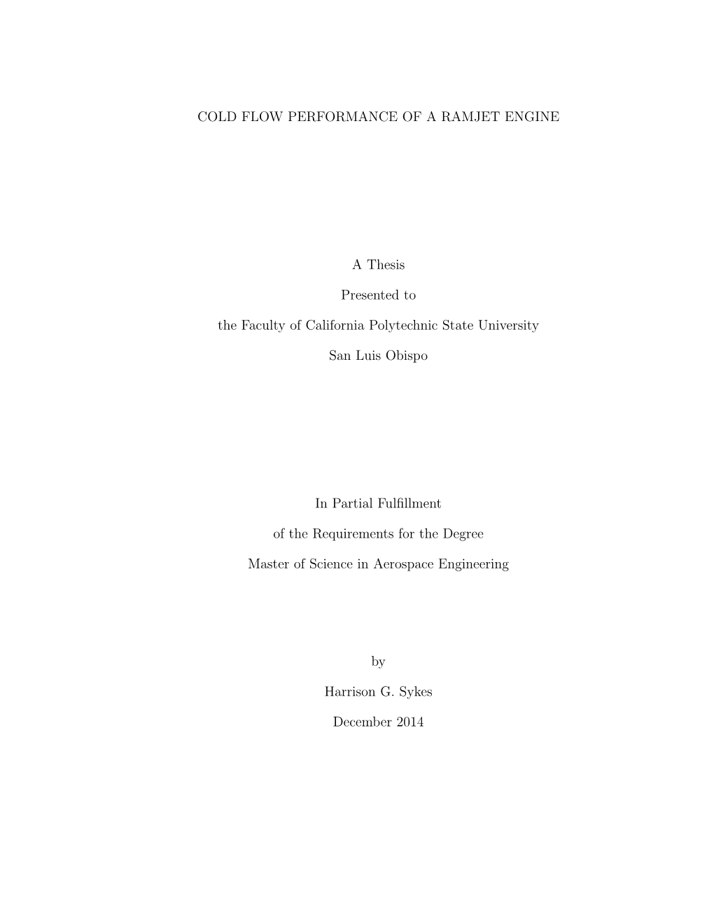 Cold Flow Performance of a Ramjet Engine