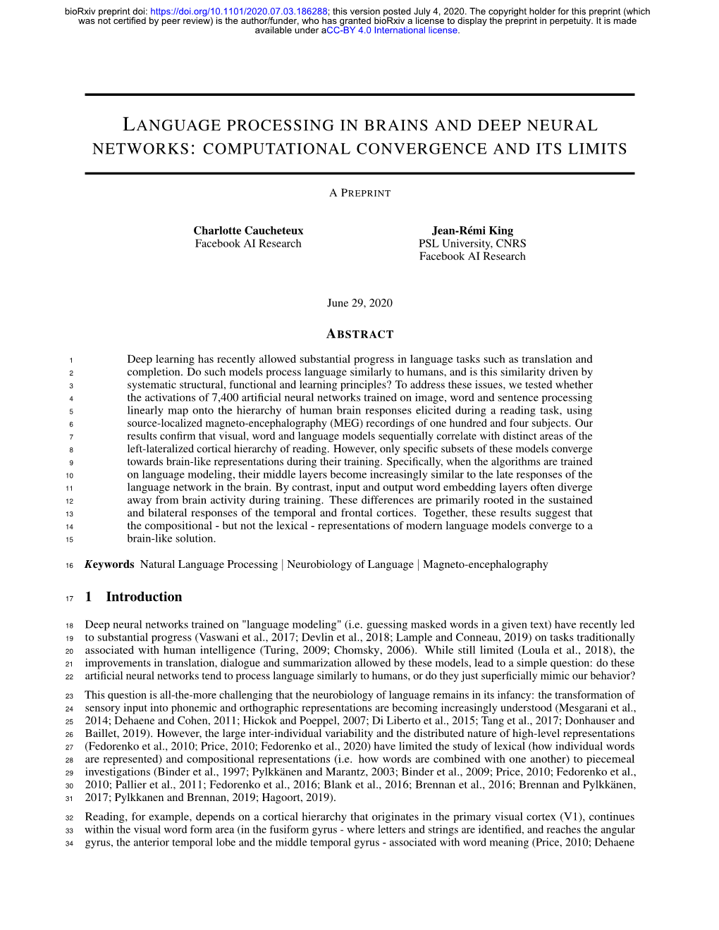 Language Processing in Brains and Deep Neural Networks