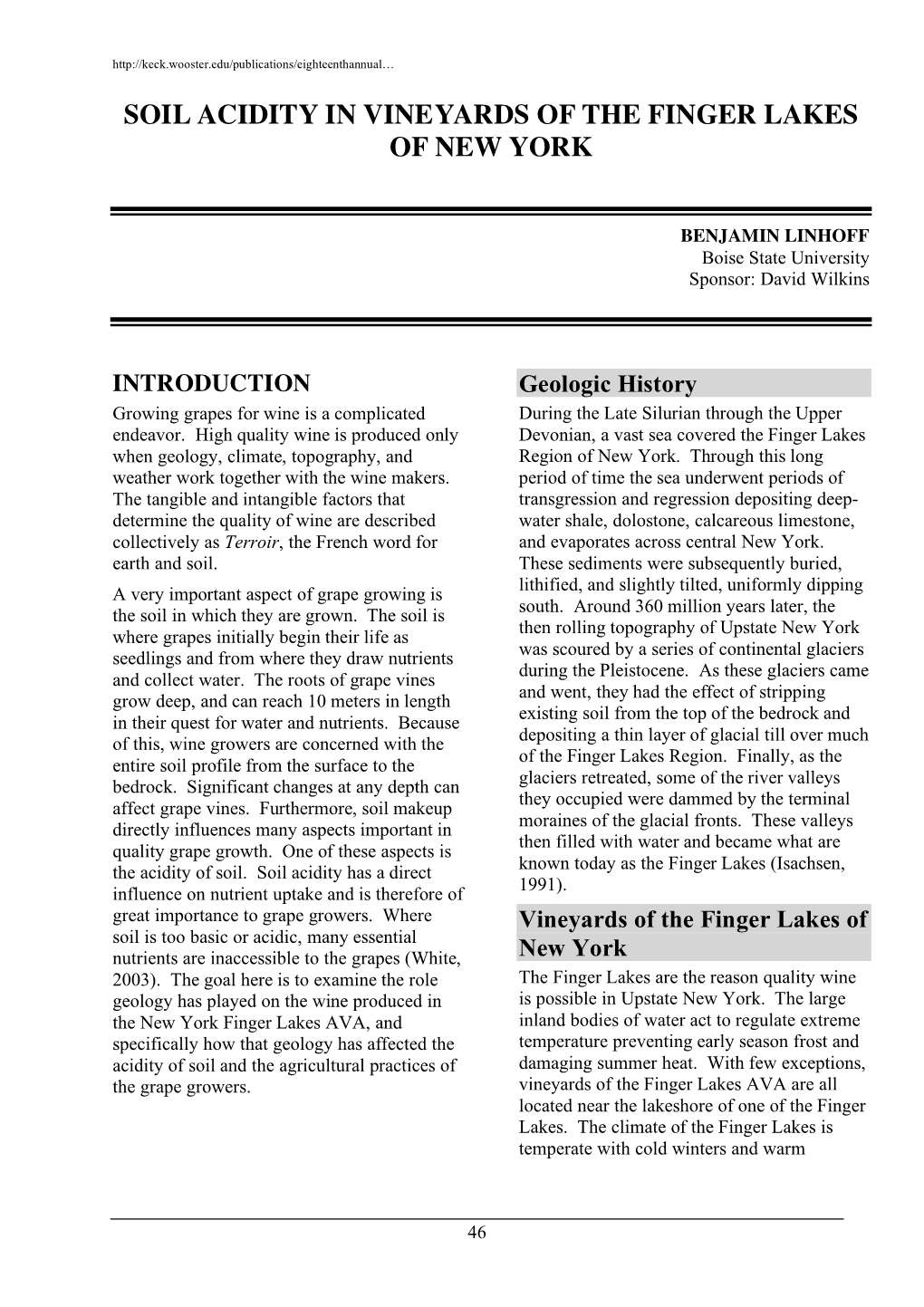 Soil Acidity in Vineyards of the Finger Lakes of New York