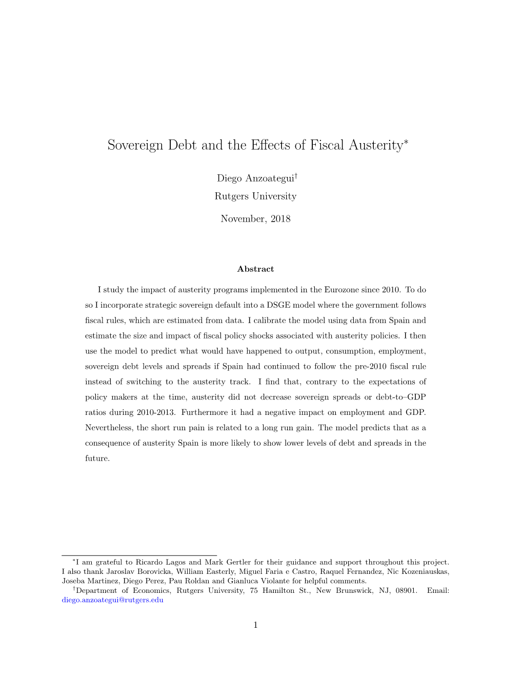 Sovereign Debt and the Effects of Fiscal Austerity