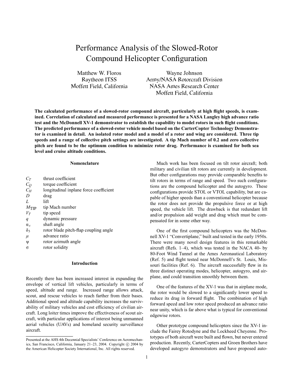 Performance Analysis of the Slowed-Rotor Compound Helicopter Conﬁguration