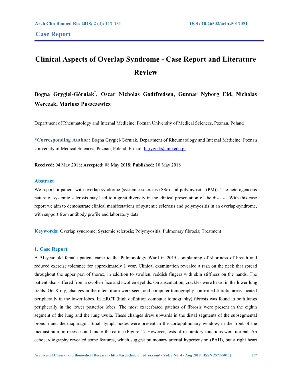 Clinical Aspects of Overlap Syndrome - Case Report and Literature Review