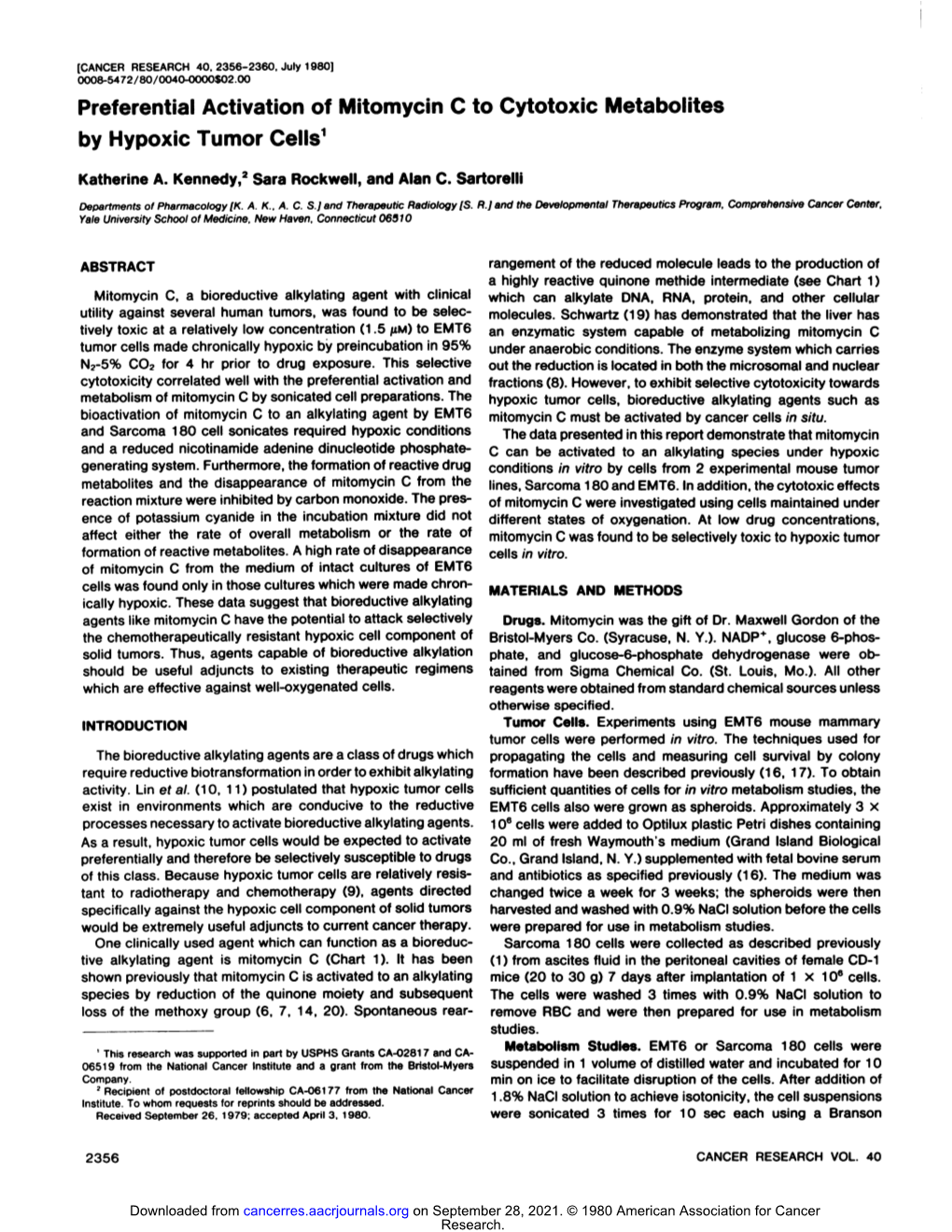 Preferential Activation of Mitomycin C to Cytotoxic Metabolites by Hypoxie Tumor Cells1
