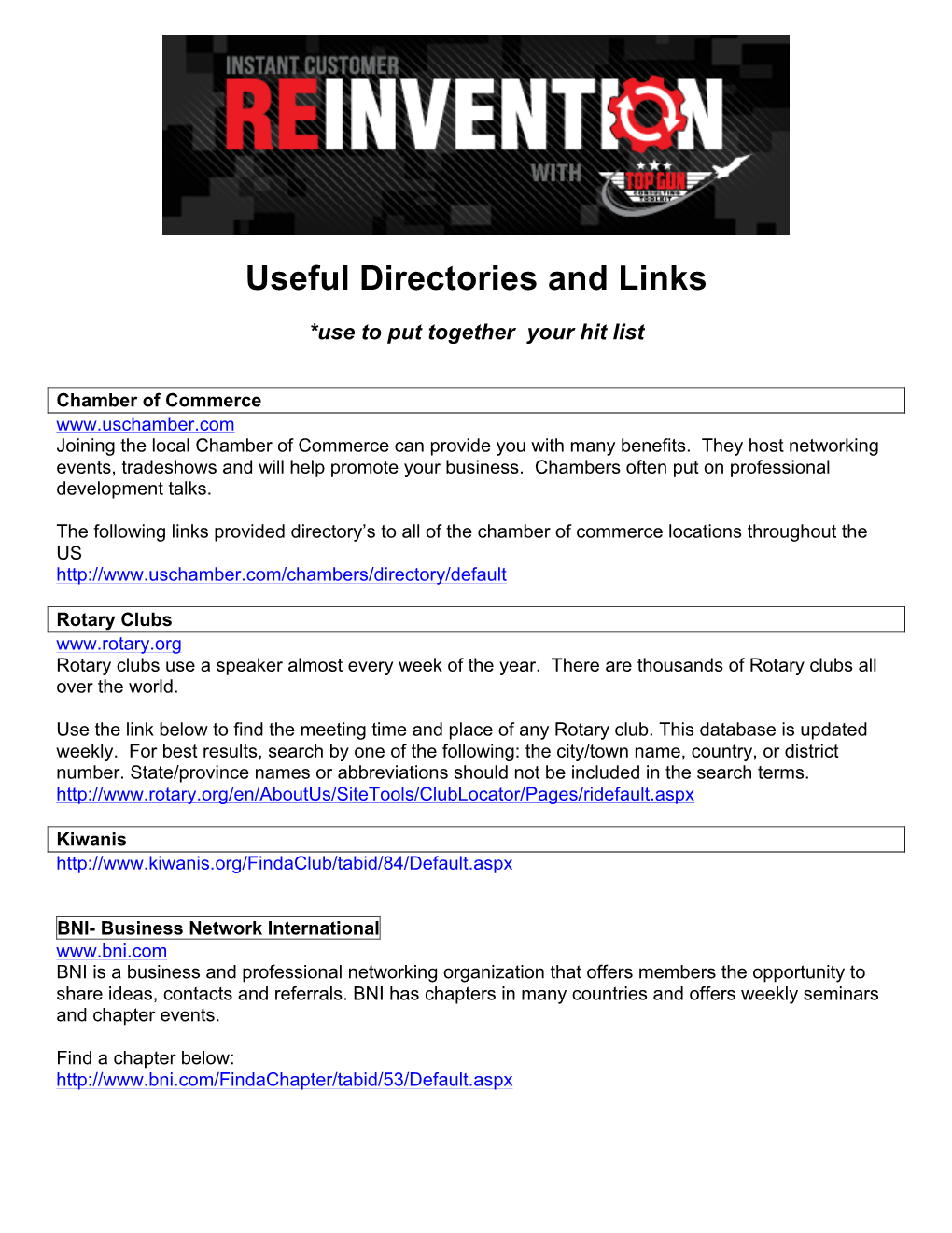 Useful Directories and Links