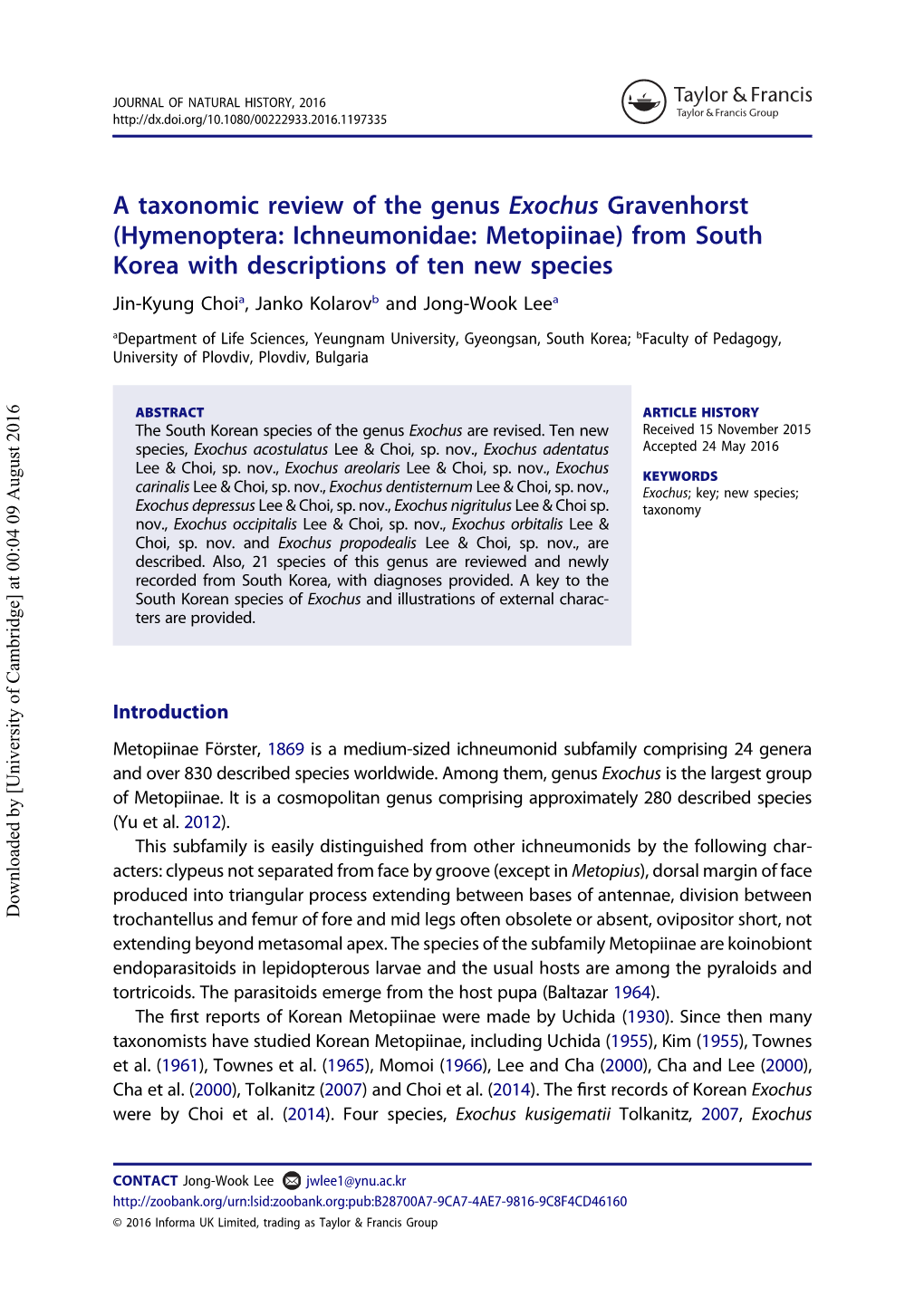 A Taxonomic Review of the Genus Exochus Gravenhorst