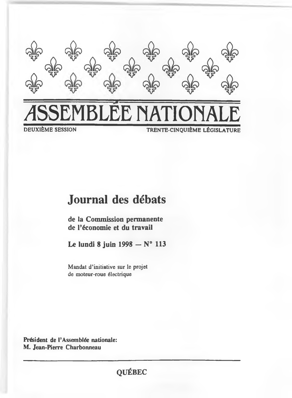 Assemblee Nationale Deuxième Session Trente-Cinquième Législature