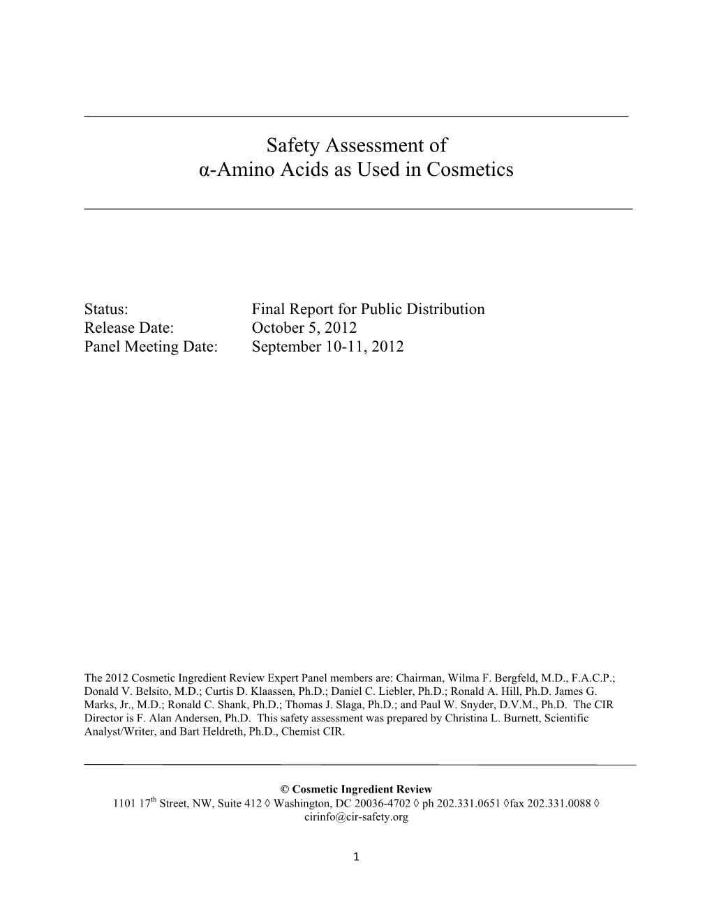 Safety Assessment of Α-Amino Acids As Used in Cosmetics