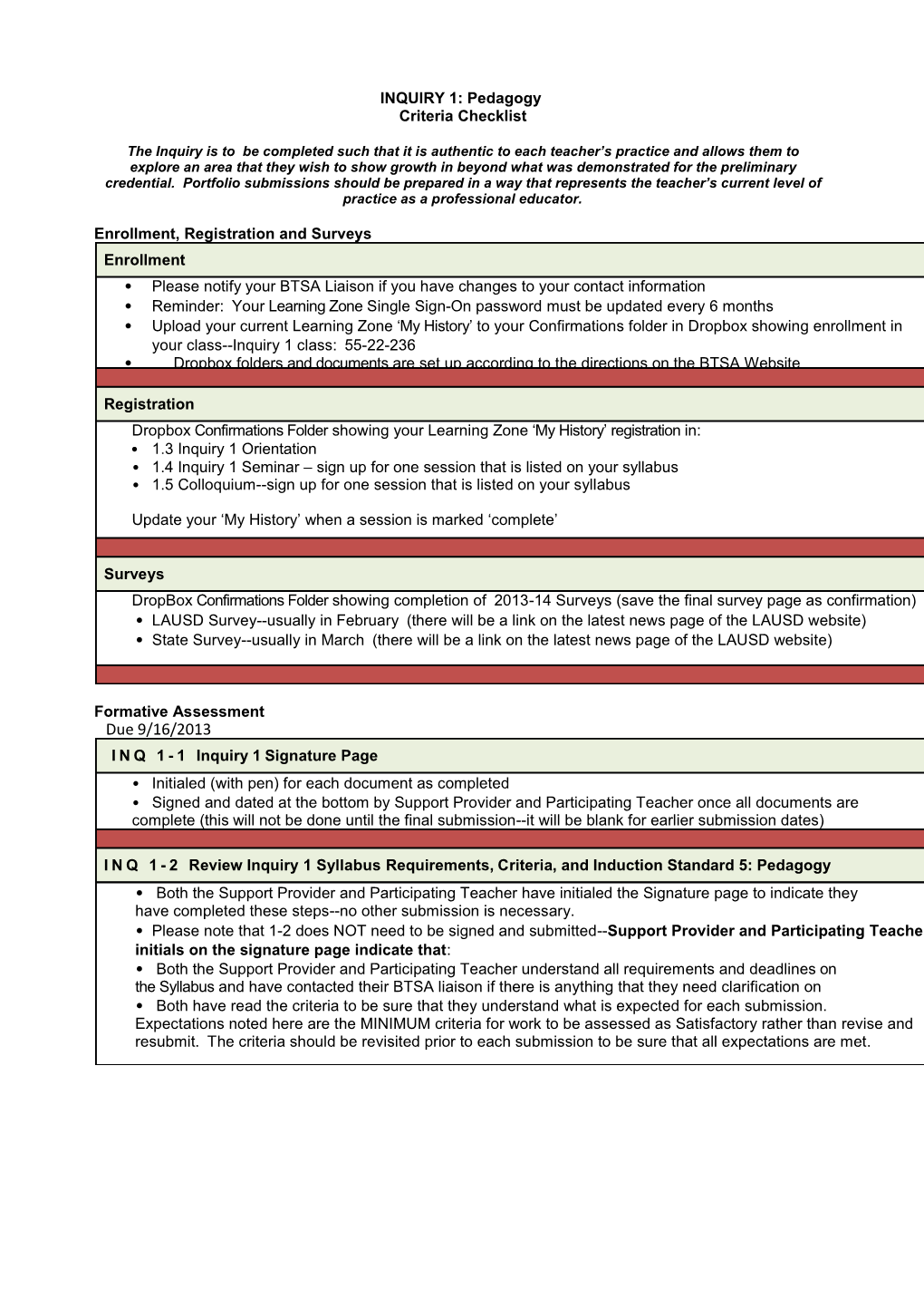 FACT Inquiry Criteria Checklist