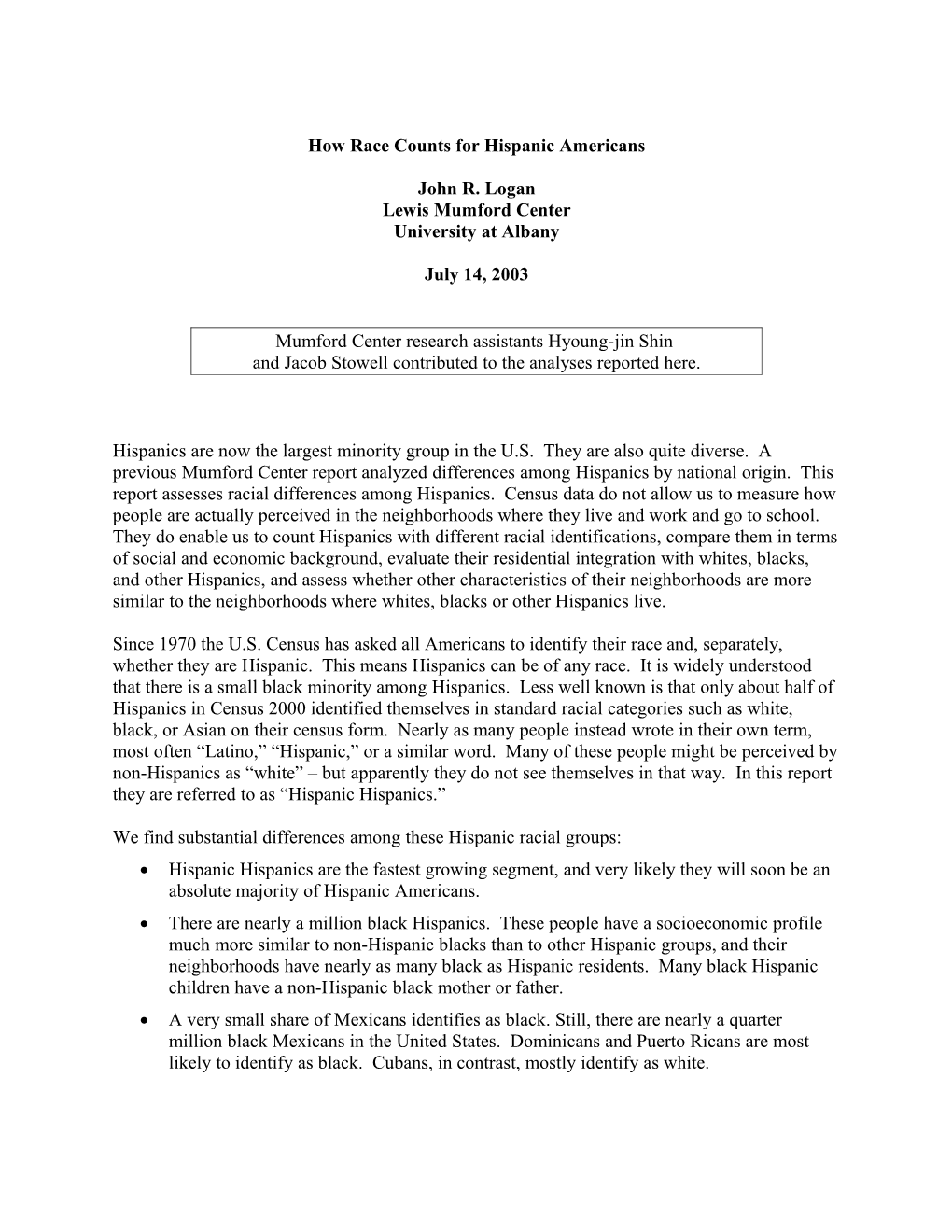 Racial Identification Of Hispanic Americans