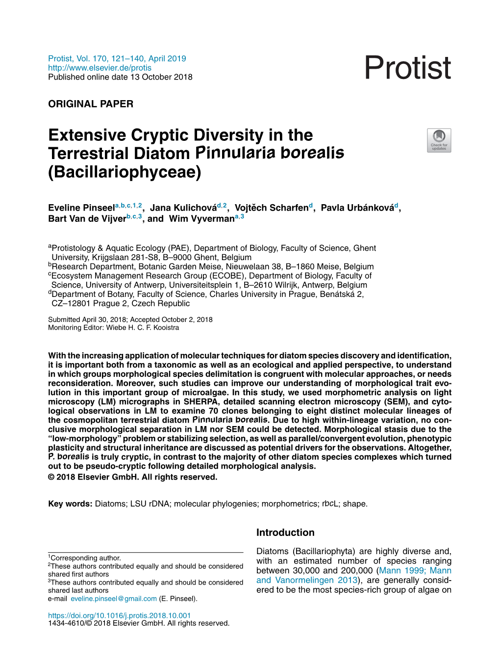 Extensive Cryptic Diversity in the Terrestrial Diatom Pinnularia