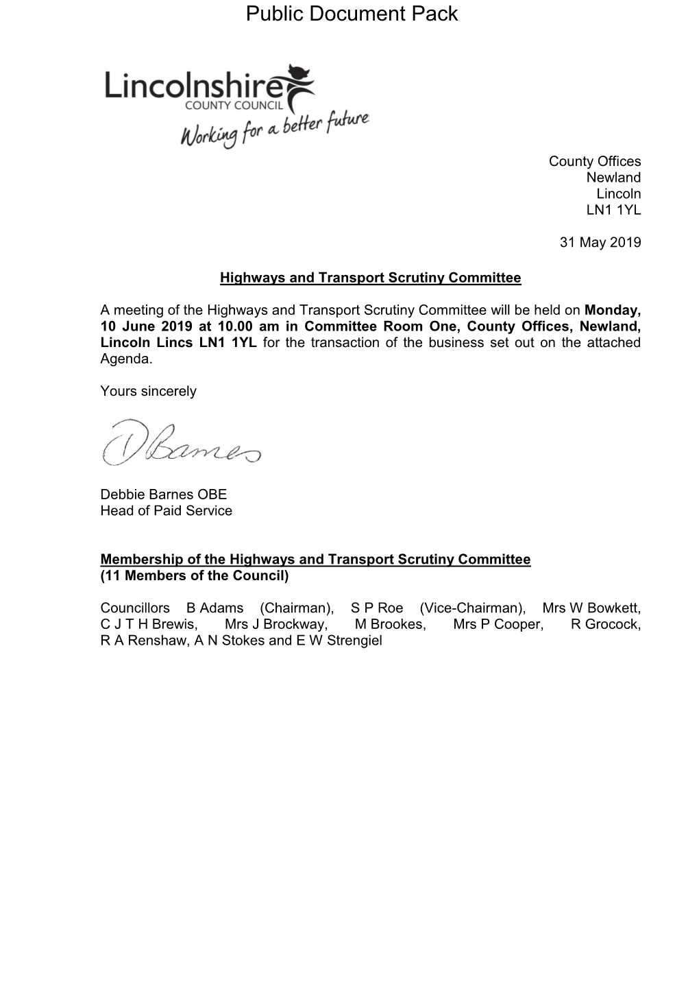 Agenda Document for Highways and Transport Scrutiny Committee, 10