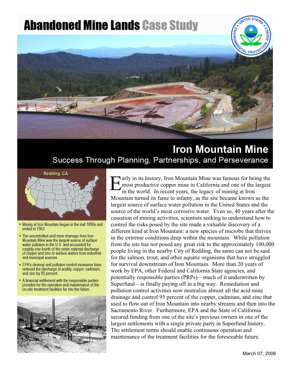 Iron Mountain Mine Case Study Success Through Planning, Partnerships, and Perseverance