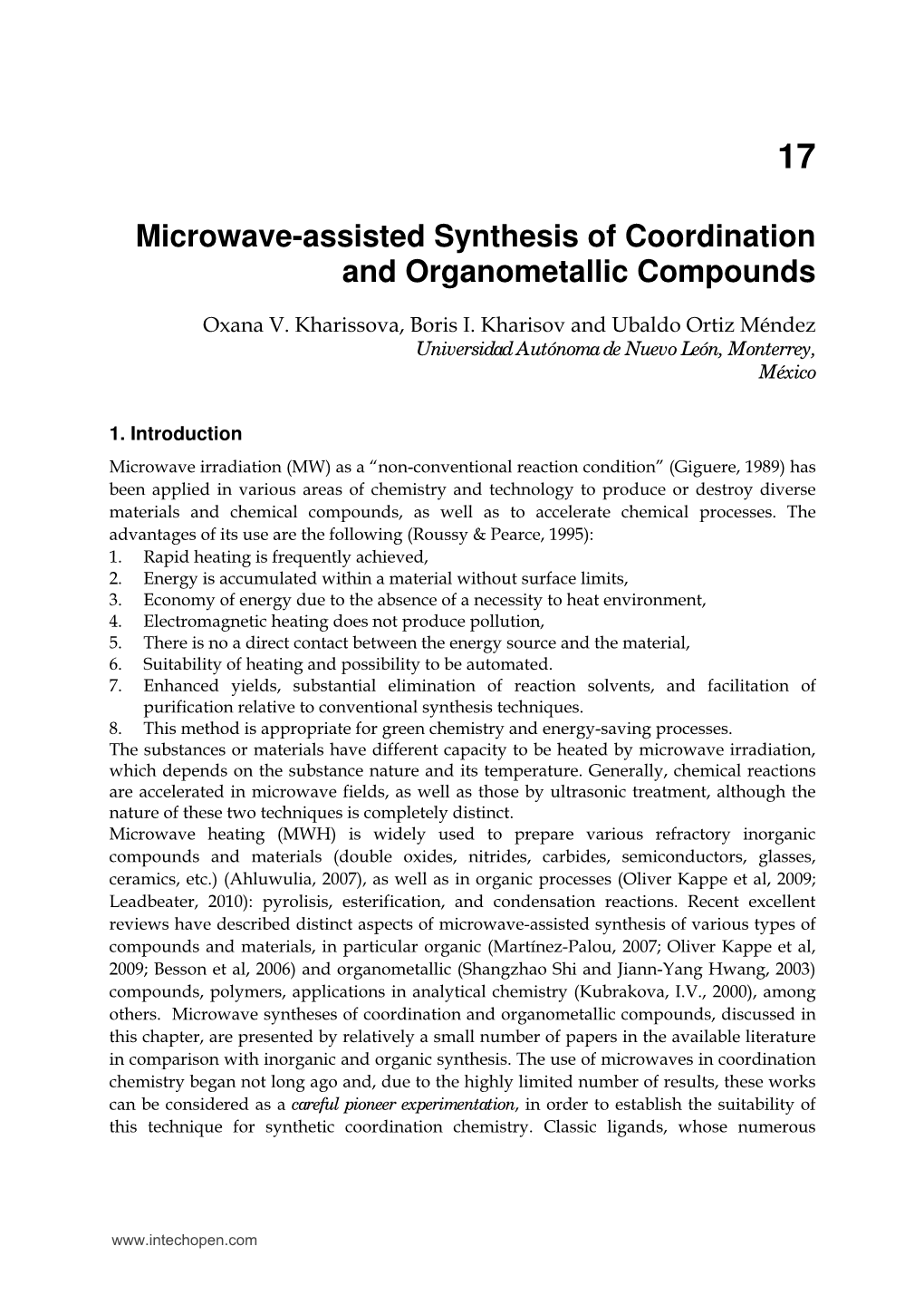 Microwave-Assisted Synthesis of Coordination and Organometallic Compounds