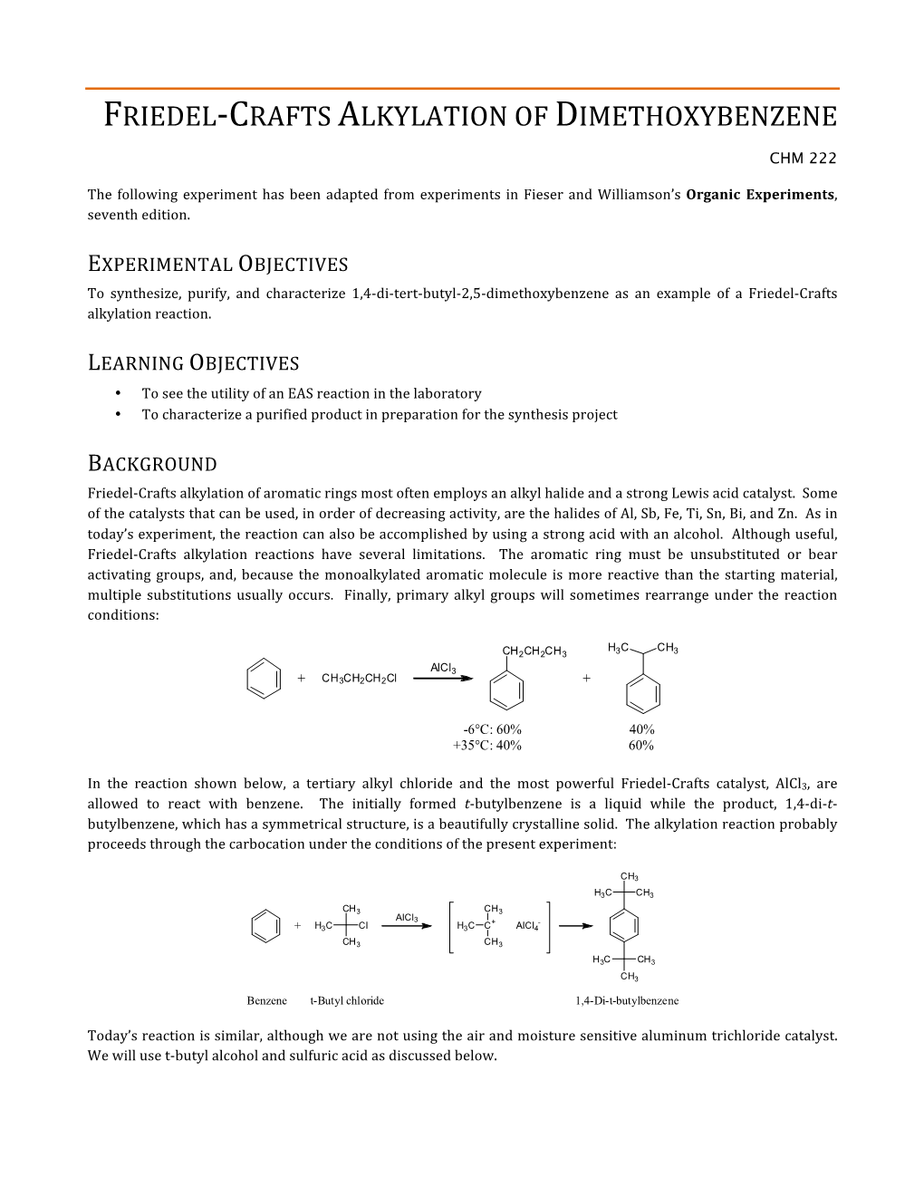 Friedel-‐Crafts Alkylation of Dimethoxybenzene