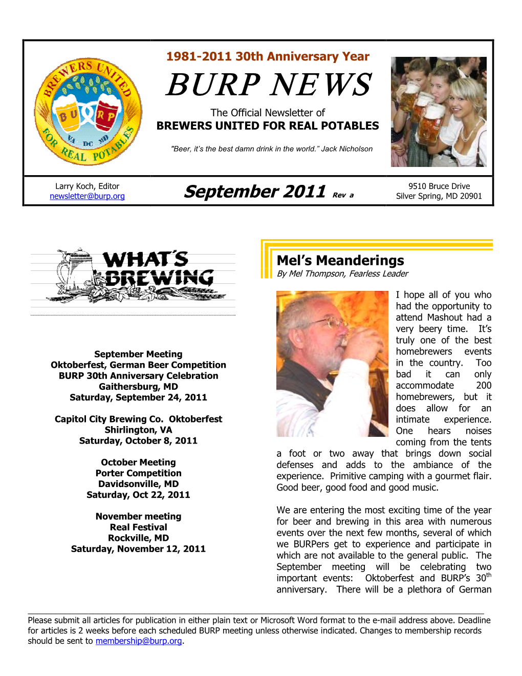 BURP NEWS the Official Newsletter of BREWERS UNITED for REAL POTABLES