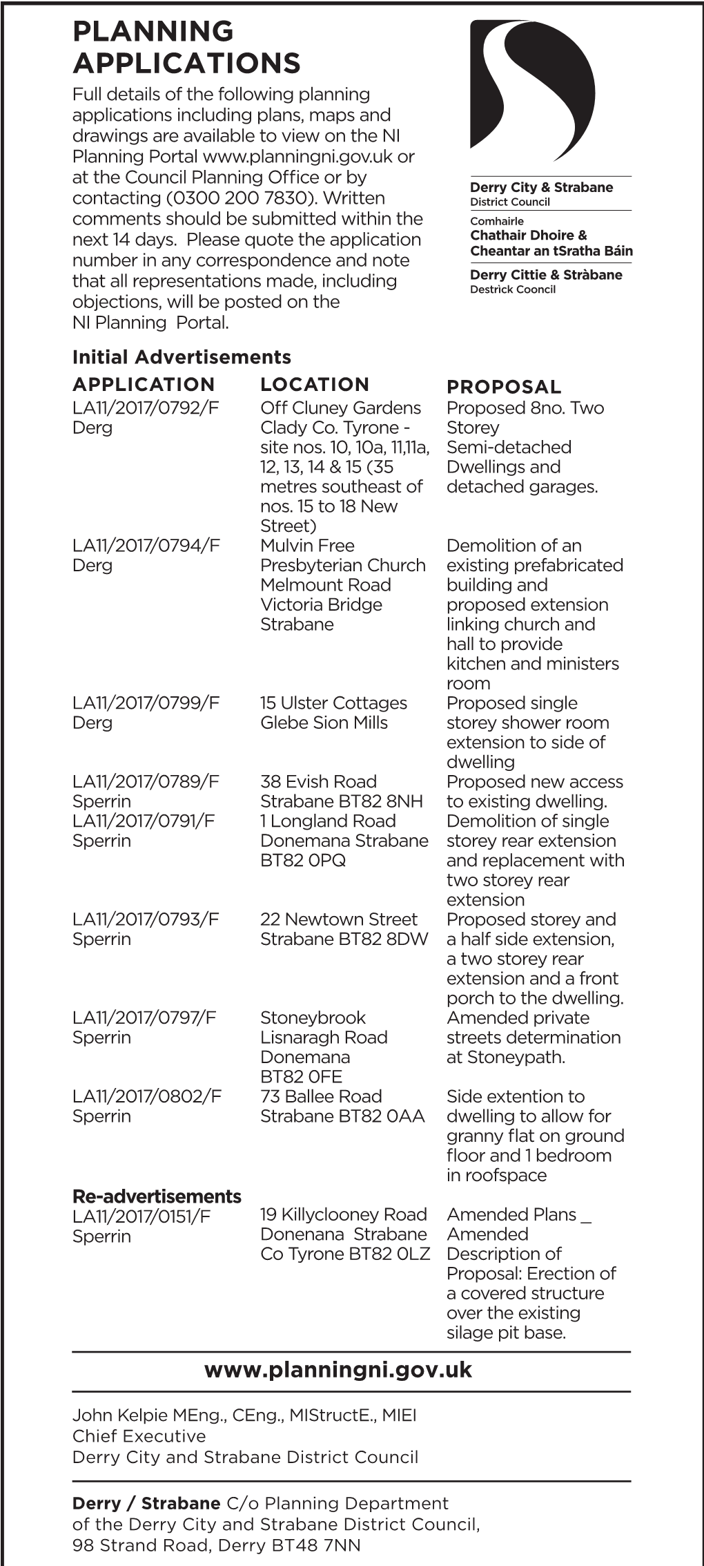DCSDC Planning Strabane Chronicle Ulster Herald 14.09.2017 X 2Clms X 160Mm Draft 1.Pdf 1 05/09/2017 15:06:40