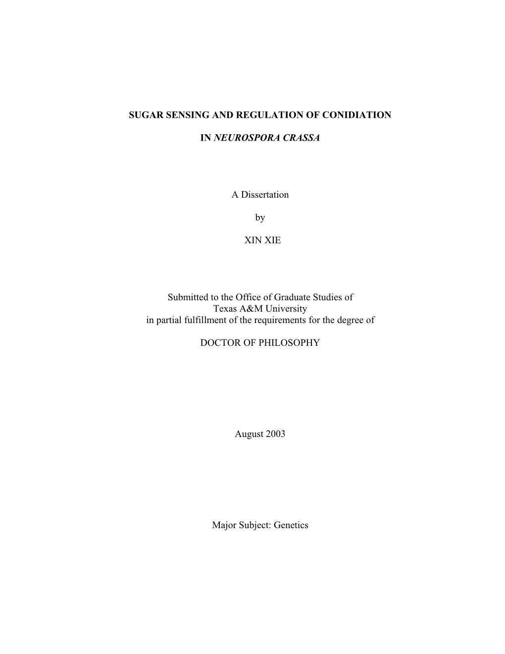 Sugar Sensing and Regulation of Conidiation