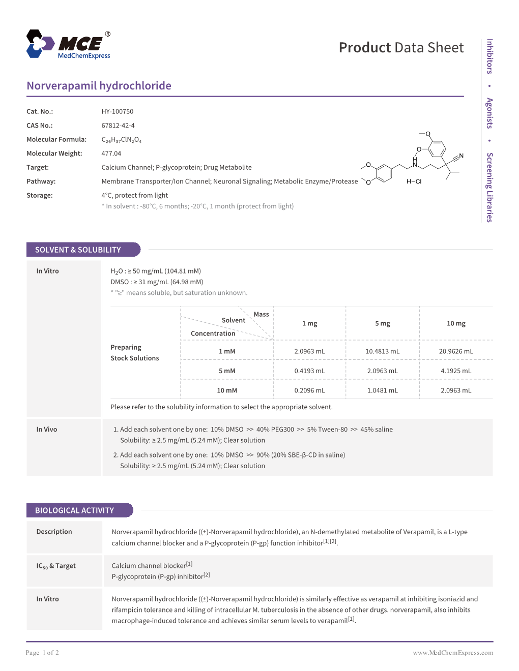 Norverapamil Hydrochloride | Medchemexpress