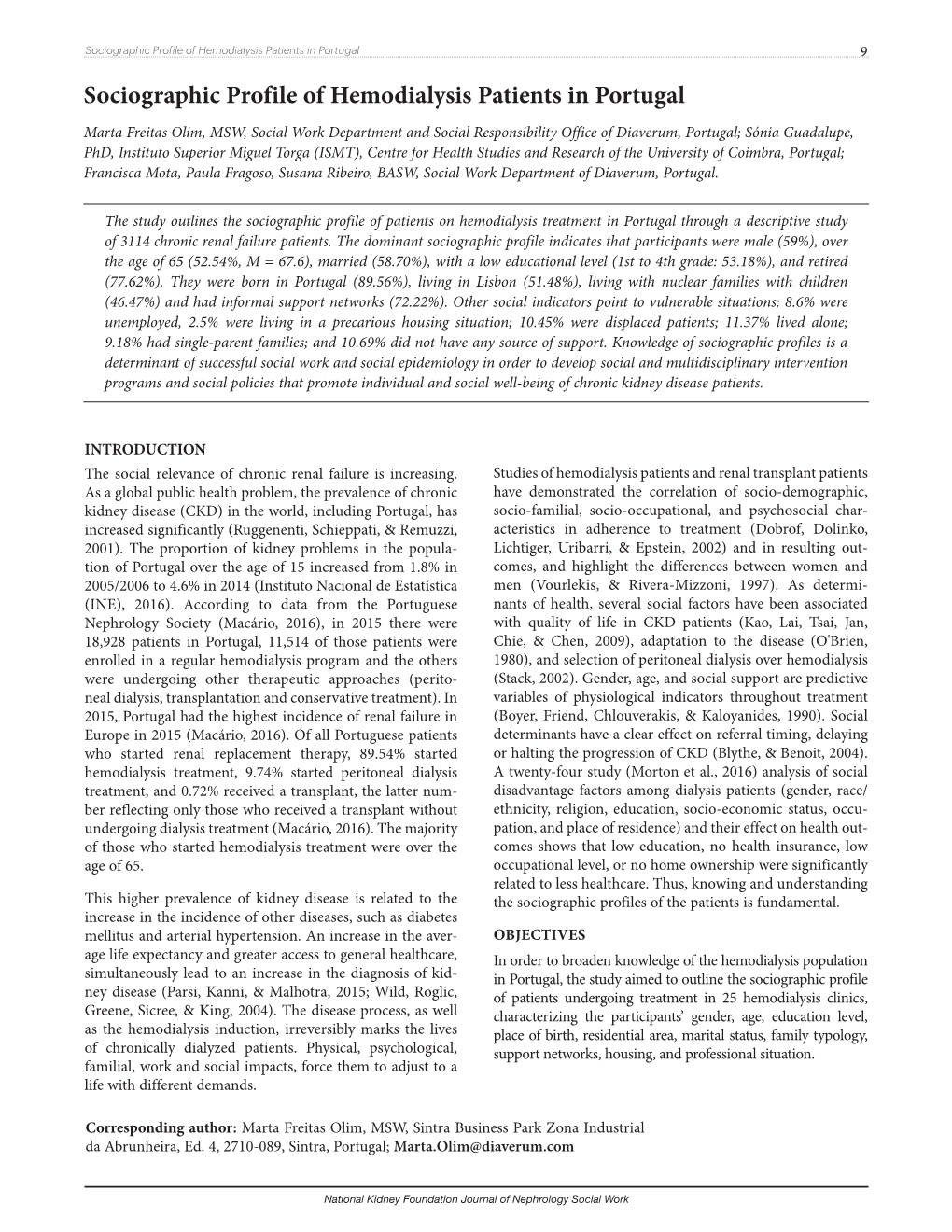 Sociographic Profile of Hemodialysis Patients in Portugal