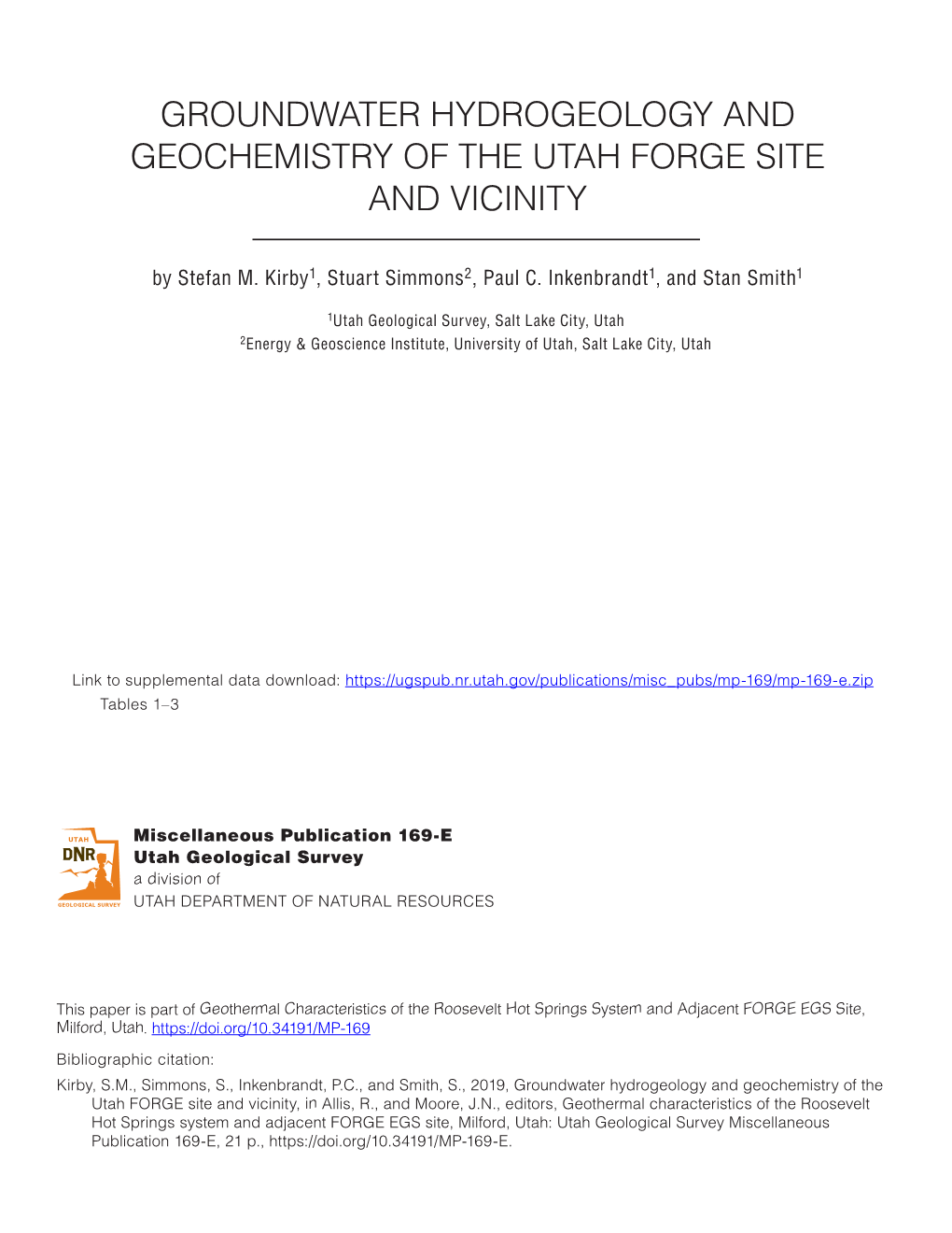 Groundwater Hydrogeology and Geochemistry of the Utah Forge Site and Vicinity