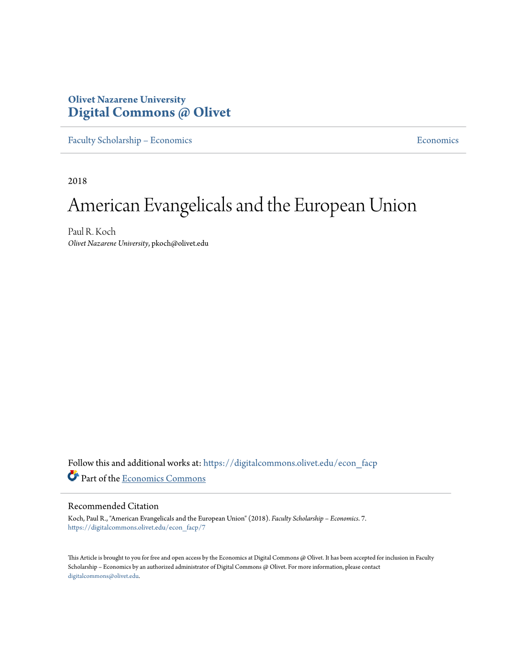 American Evangelicals and the European Union Paul R