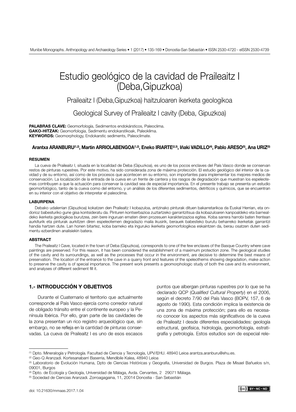 Estudio Geológico De La Cavidad De Praileaitz I (Deba,Gipuzkoa)