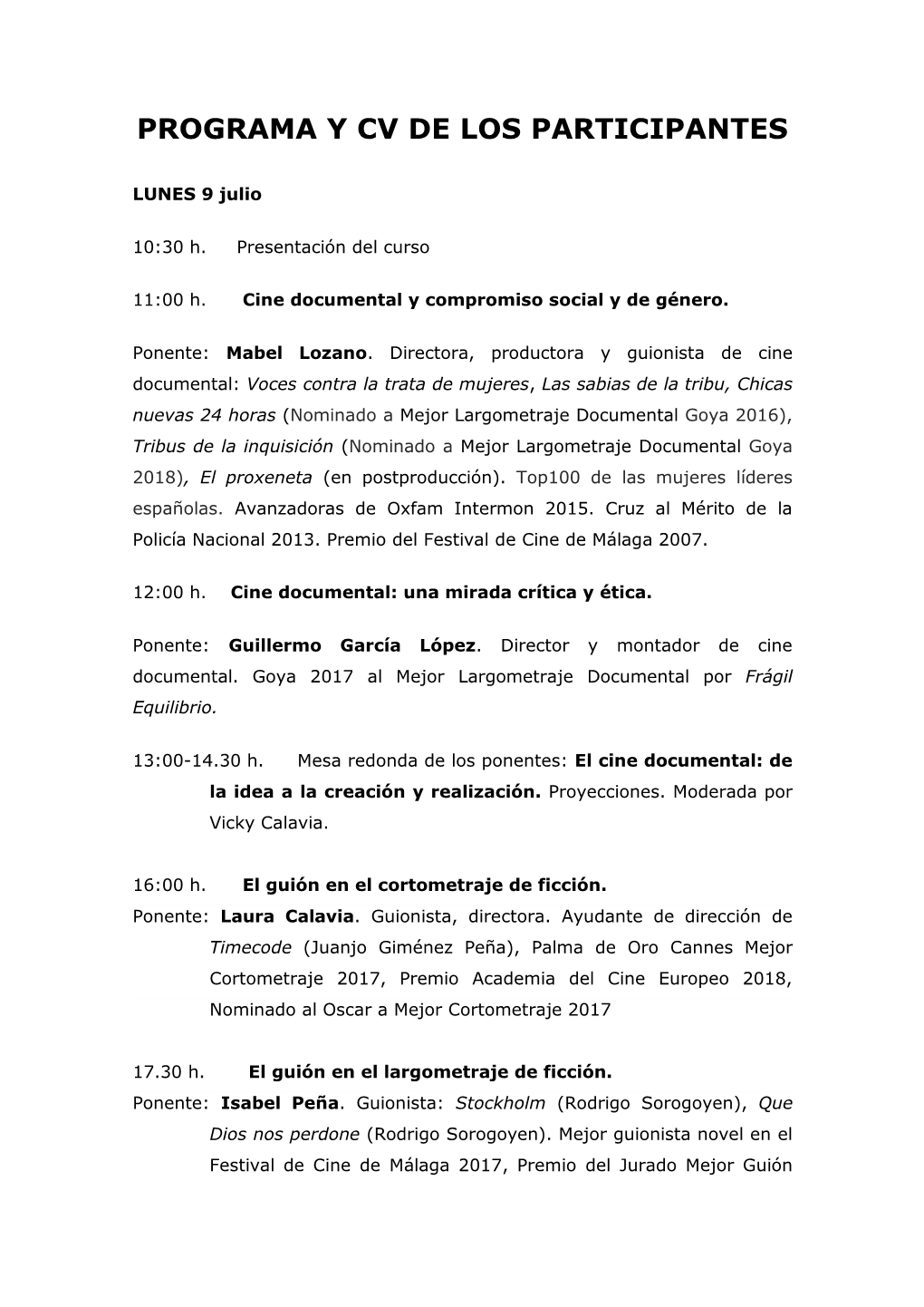 Programa Y Cv De Los Participantes