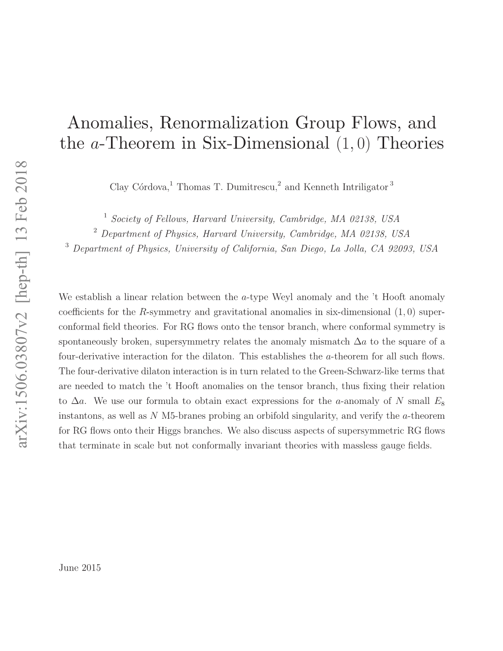 Anomalies, Renormalization Group Flows, and the A-Theorem in Six