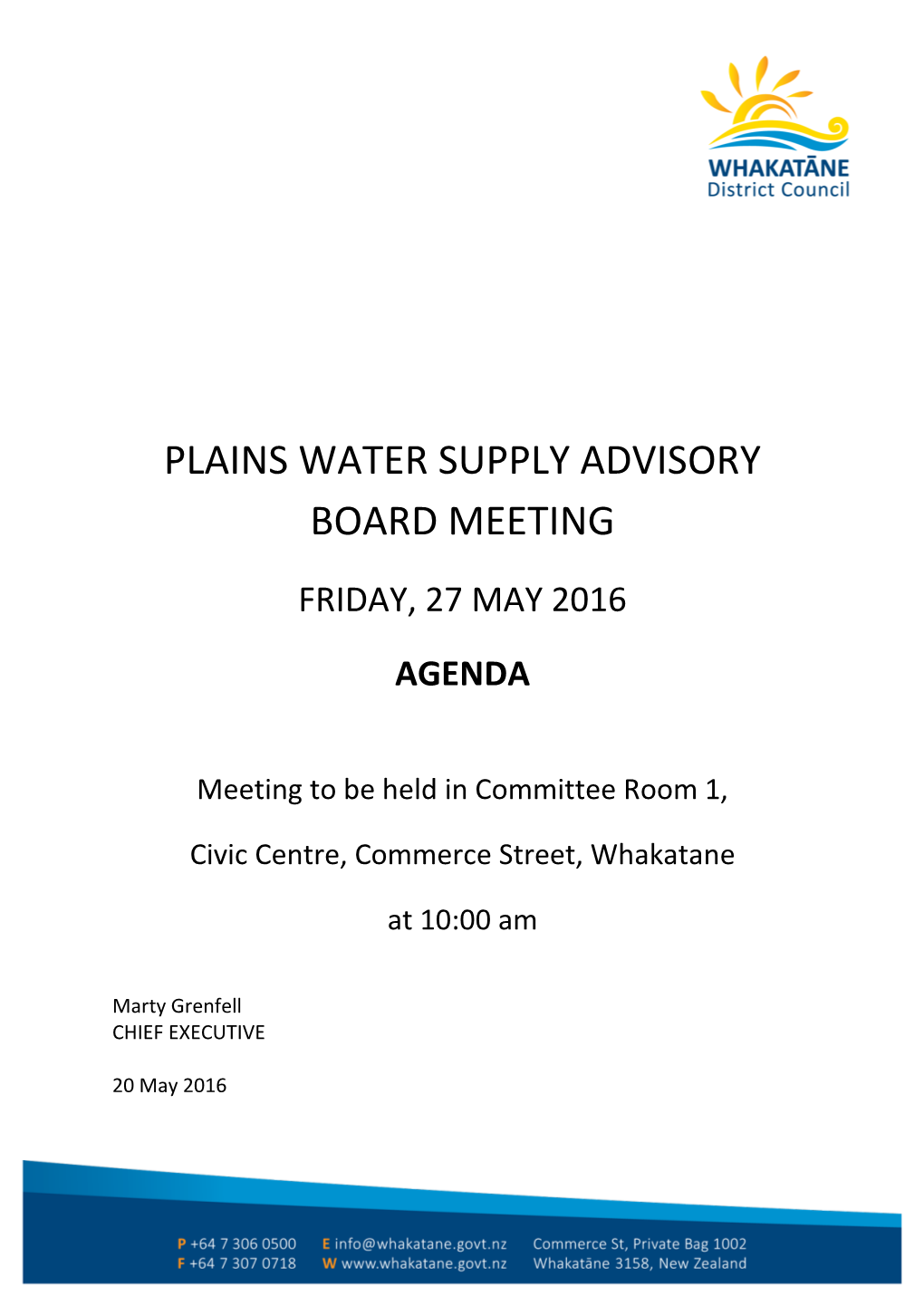 Plains Water Supply Advisory Board 27 May 2016