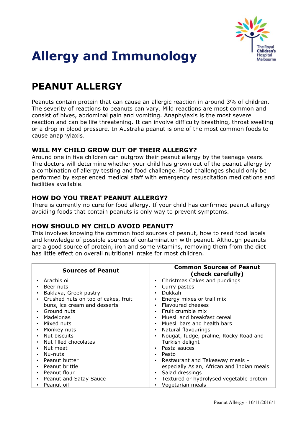 RCH Peanut Allergy