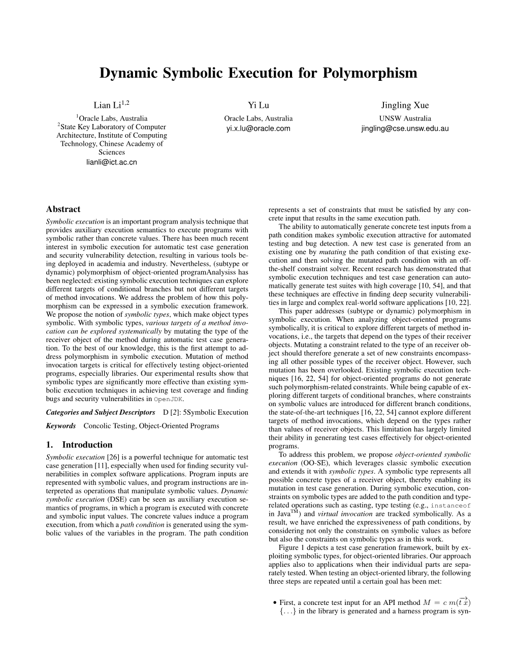 Dynamic Symbolic Execution for Polymorphism