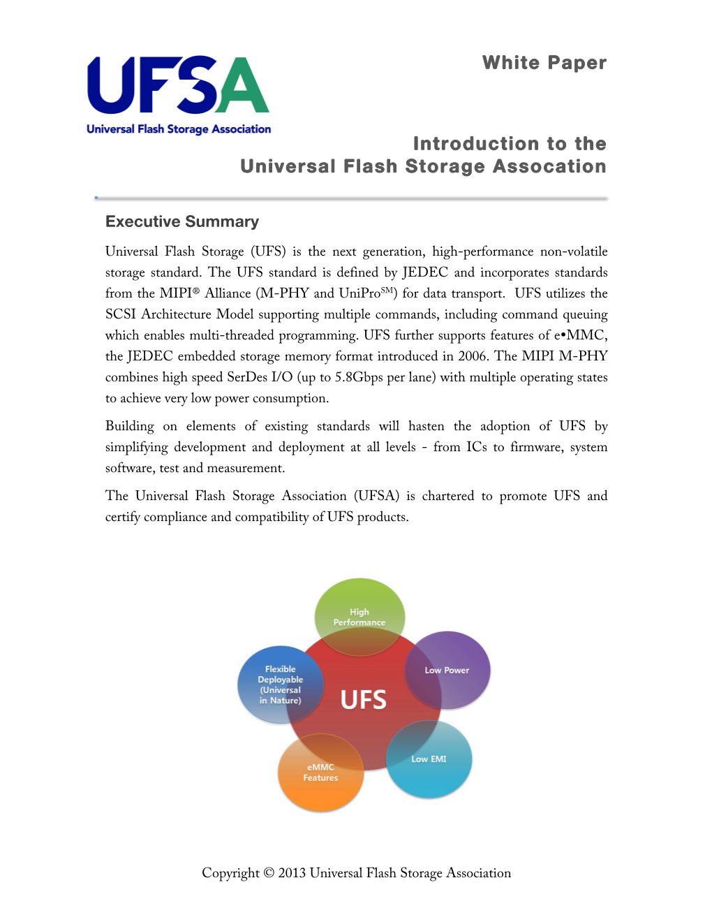 White Paper Introduction to the Universal Flash Storage Assocation