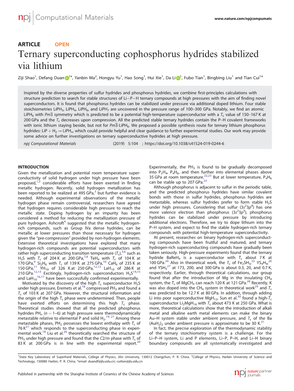 Ternary Superconducting Cophosphorus Hydrides Stabilized Via Lithium