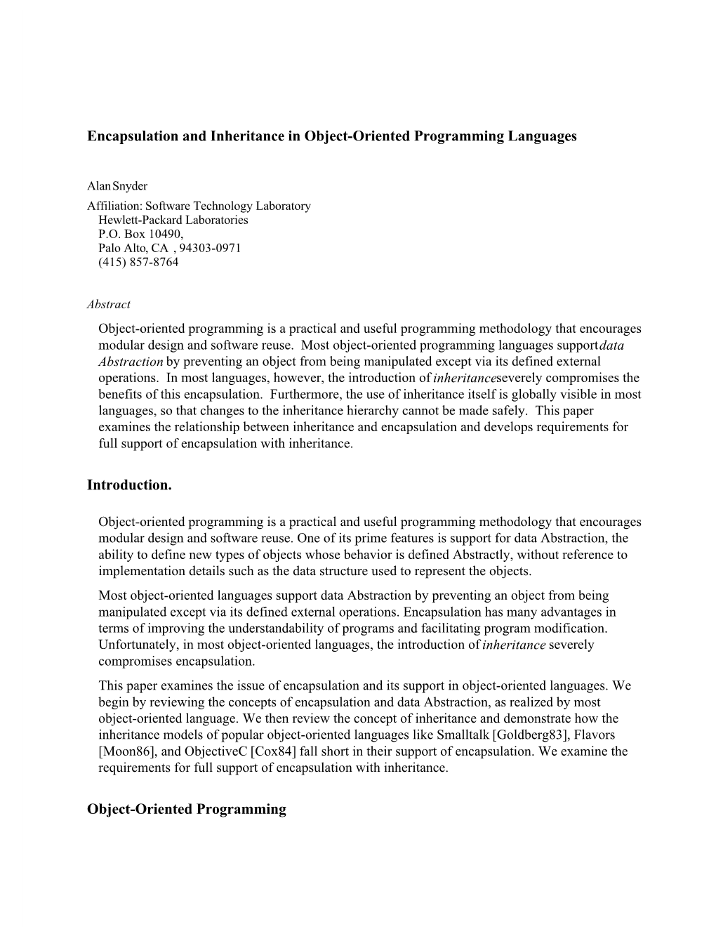 Encapsulation and Inheritance in Object-Oriented Programming Languages