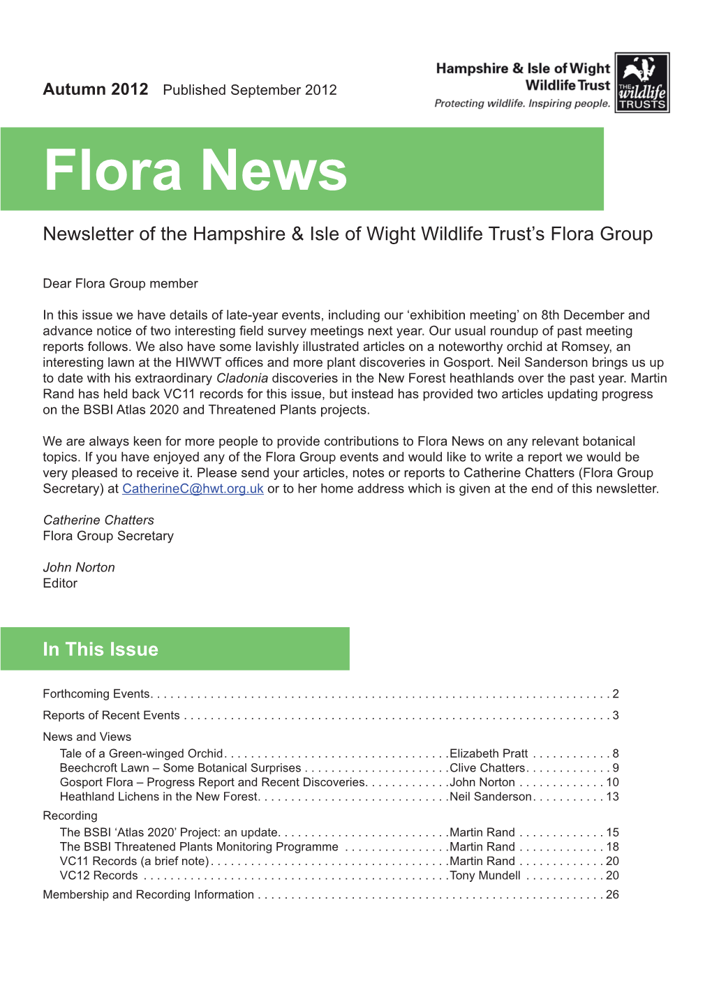 Flora News Newsletter of the Hampshire & Isle of Wight Wildlife Trust’S Flora Group