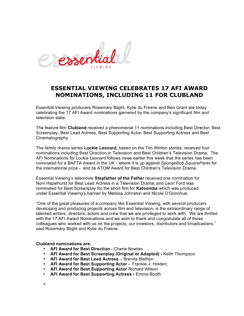 Essential Viewing Celebrates 17 Afi Award Nominations, Including 11 for Clubland