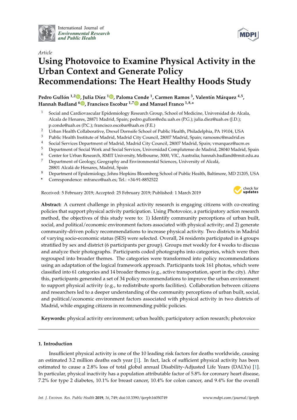 Using Photovoice to Examine Physical Activity in the Urban Context and Generate Policy Recommendations: the Heart Healthy Hoods Study