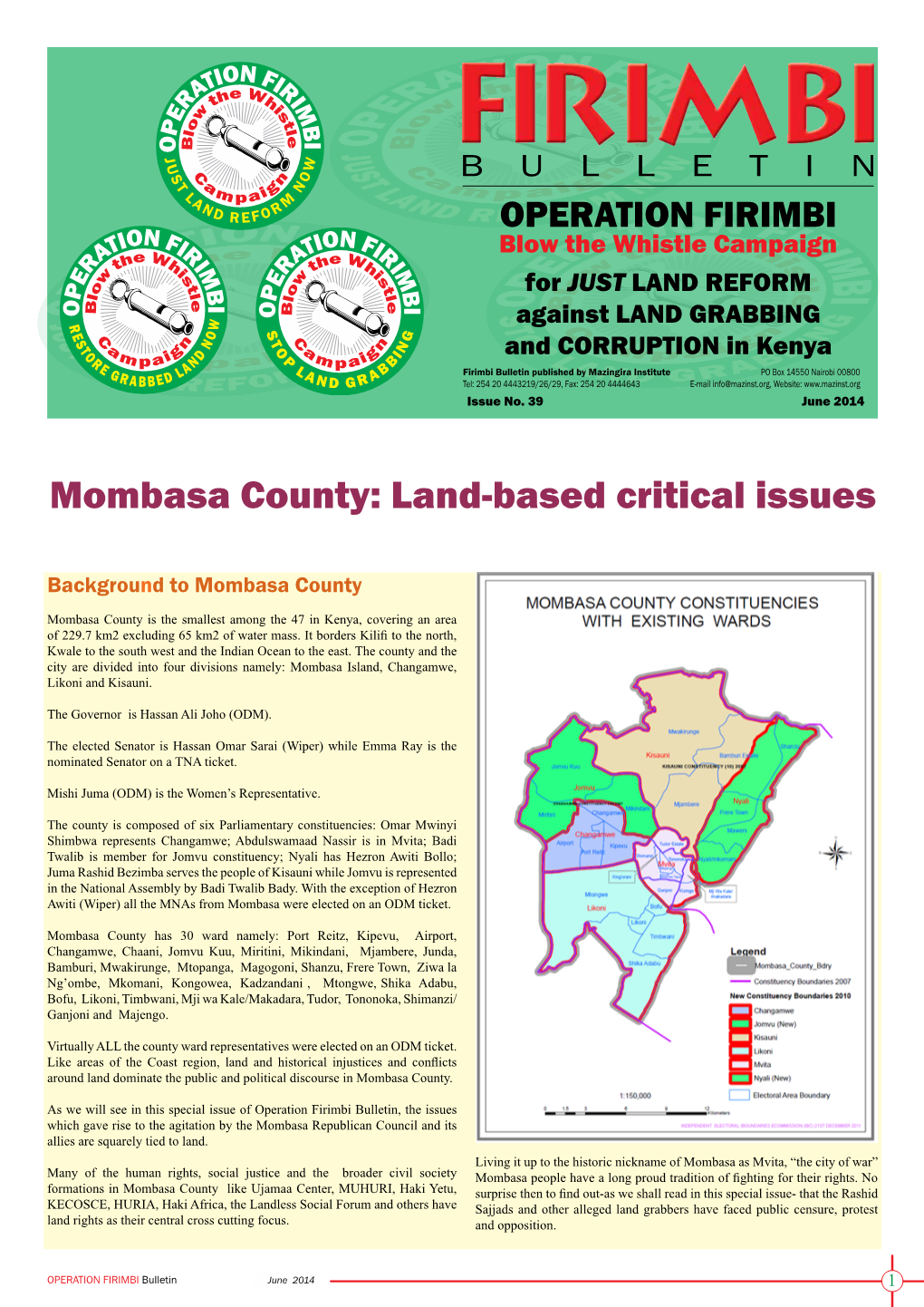 Mombasa County: Land-Based Critical Issues