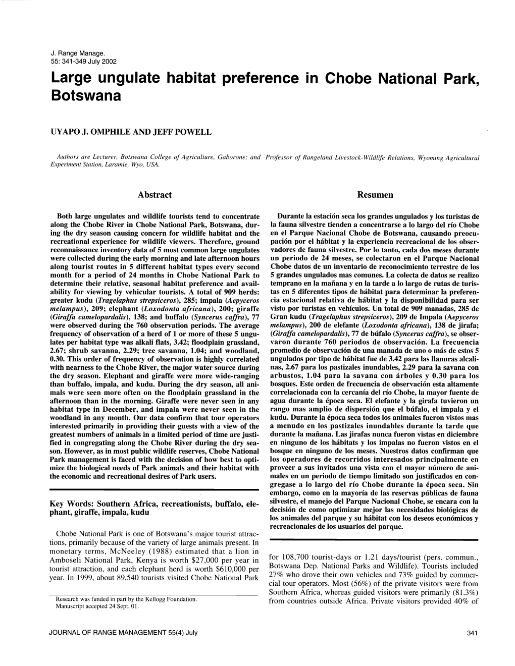 Large Ungulate Habitat Preference in Chobe National Park, Botswana