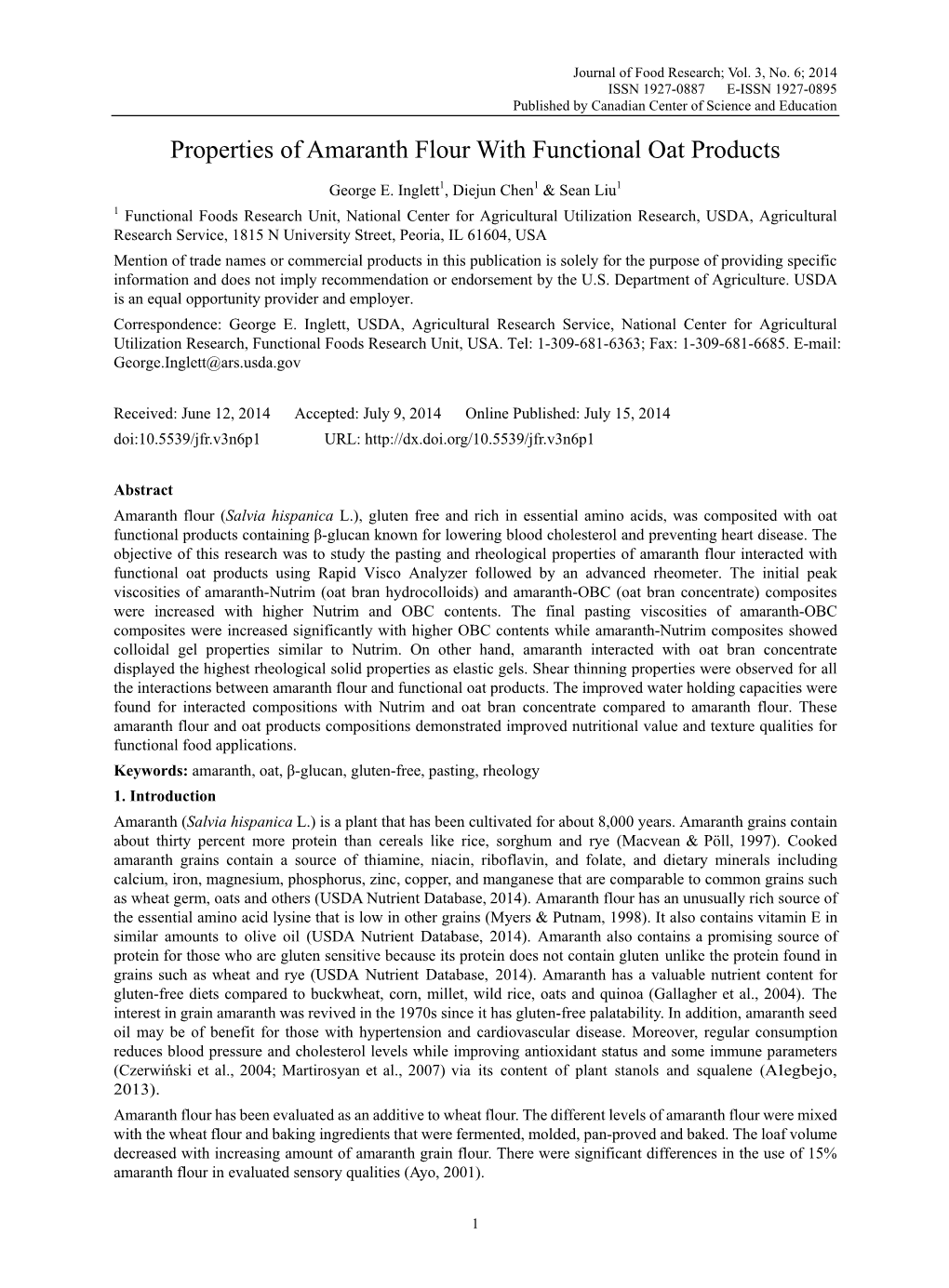 Properties of Amaranth Flour with Functional Oat Products