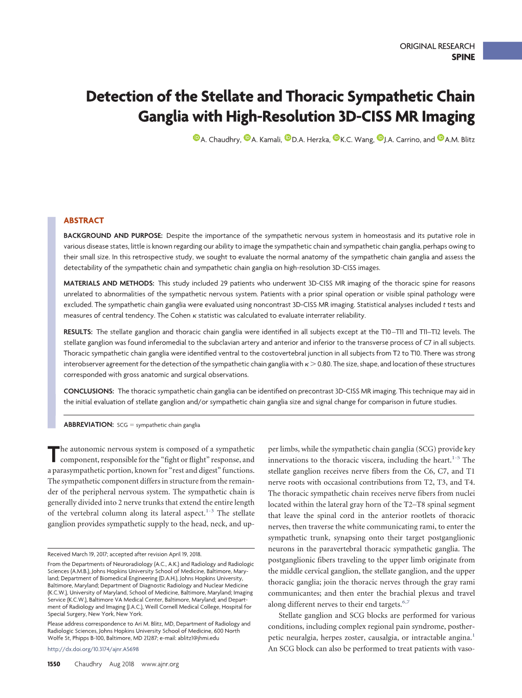 Detection of the Stellate and Thoracic Sympathetic Chain Ganglia with High-Resolution 3D-CISS MR Imaging