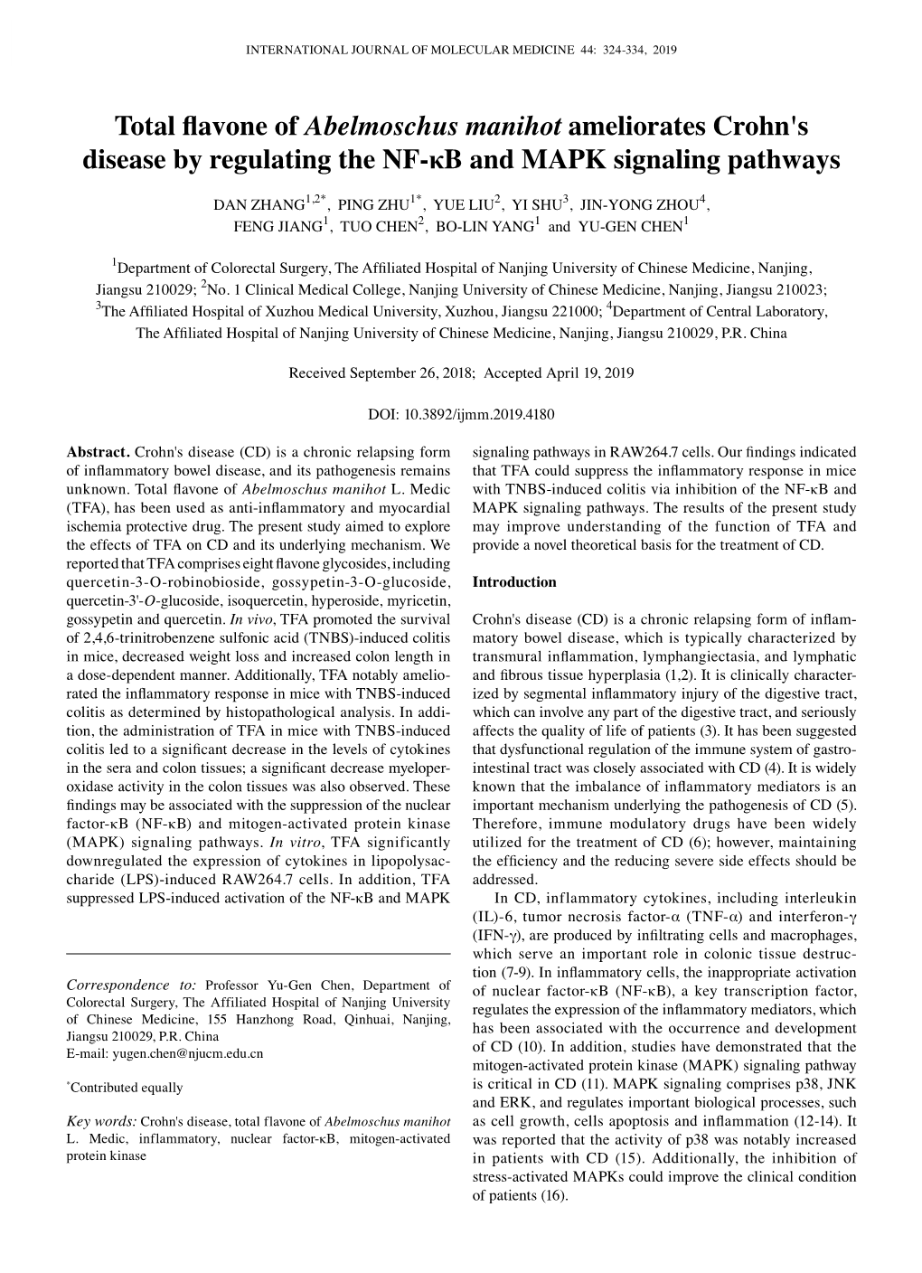 Total Flavone of Abelmoschus Manihot Ameliorates Crohn's Disease By