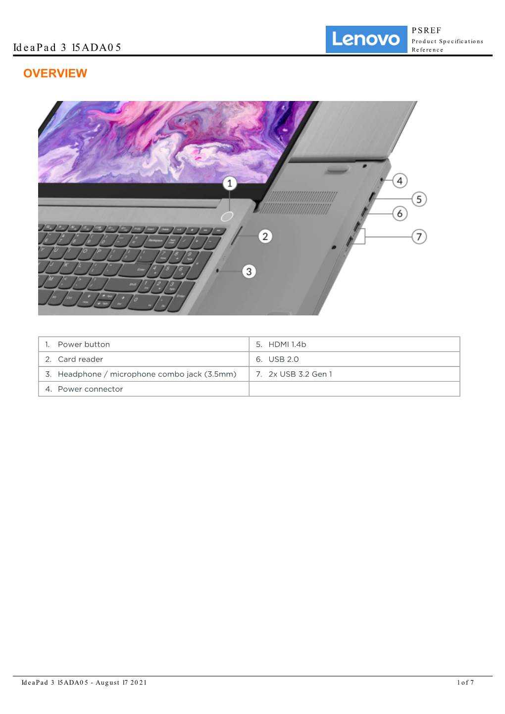 Ideapad 3 15ADA05 Reference