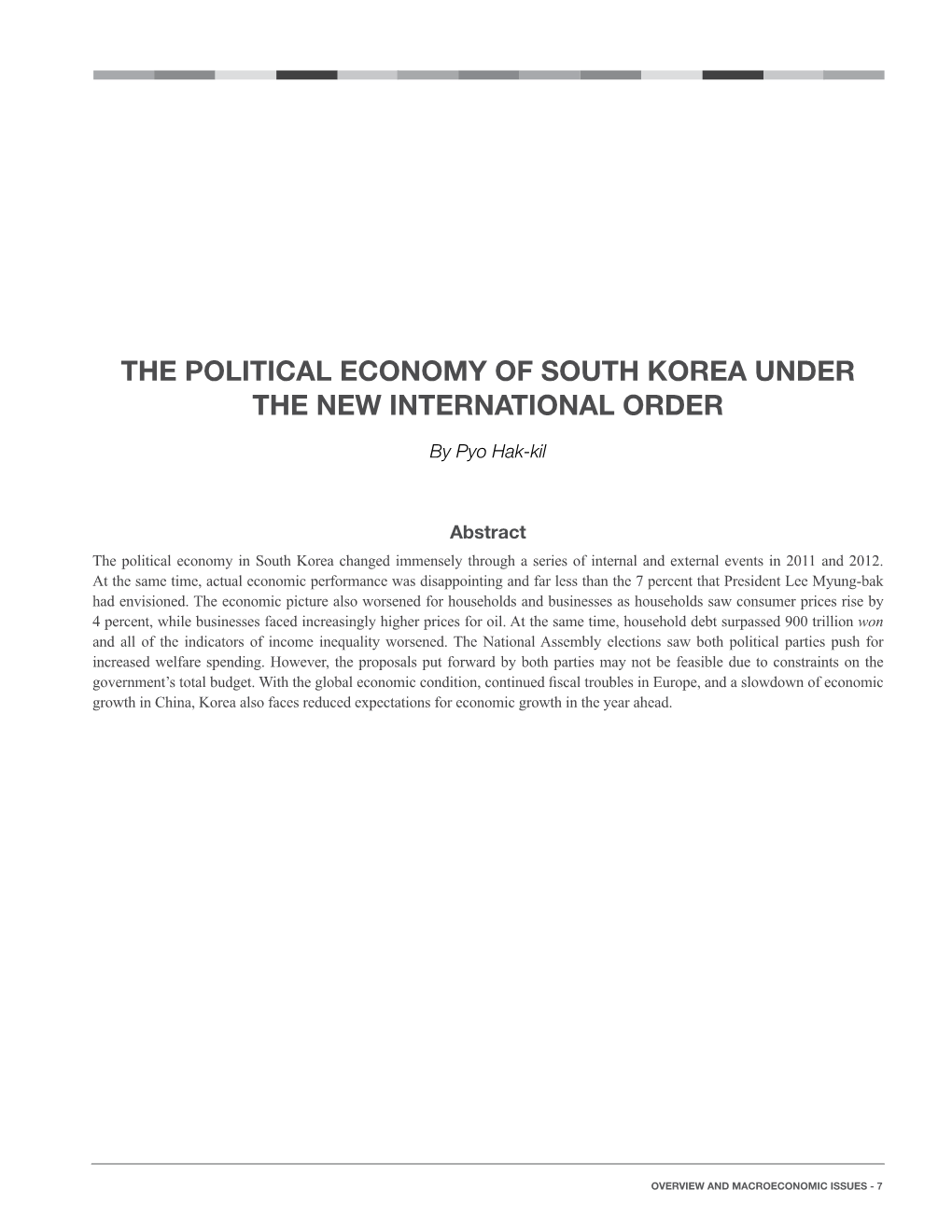 The Political Economy of South Korea Under the New International Order