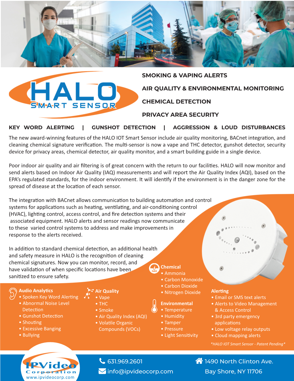 The New Award-Winning Features of the HALO IOT Smart Sensor Include Air Quality Monitoring, Bacnet Integration, and Cleaning Chemical Signature Verification