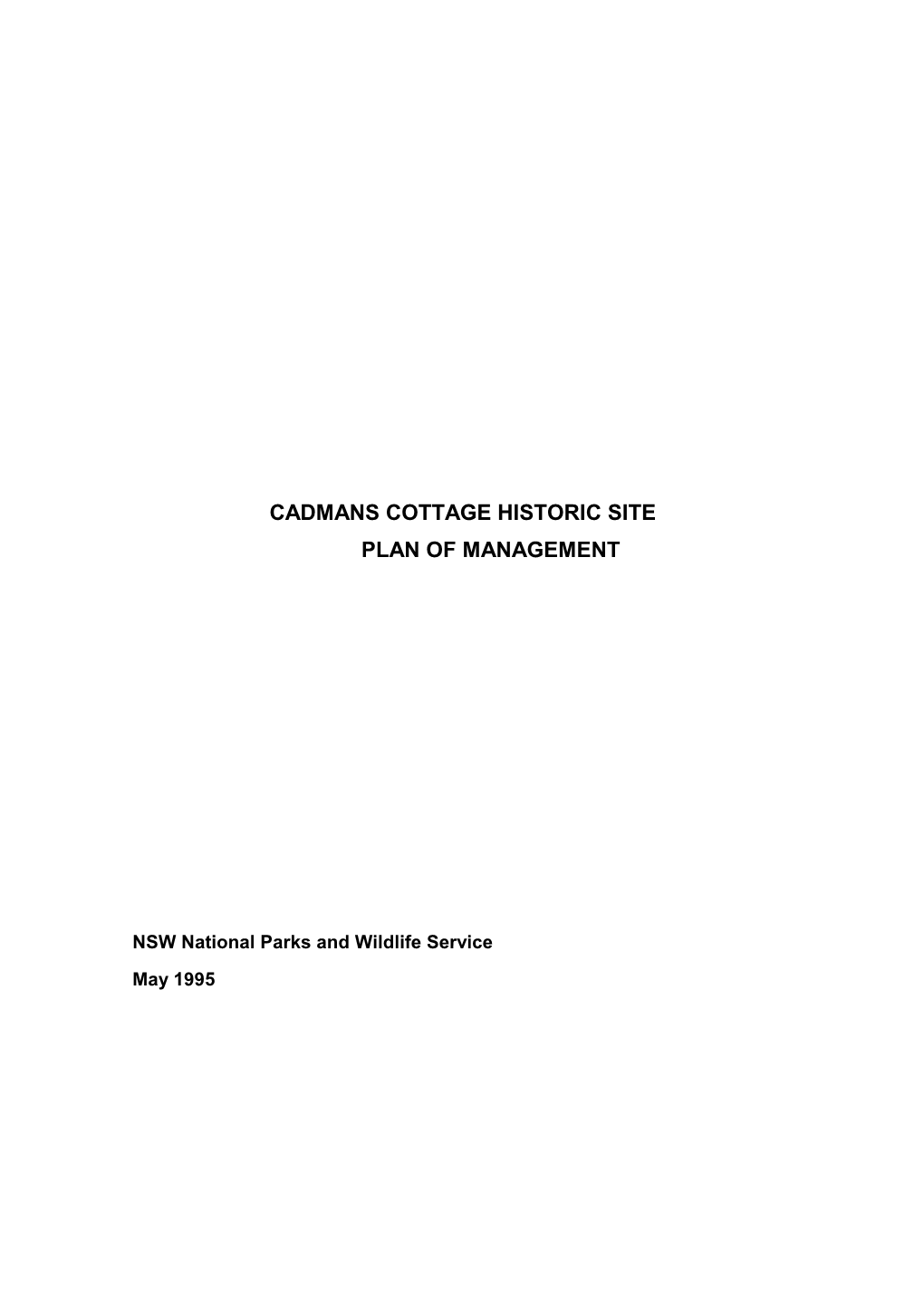 Cadmans Cottage Plan of Management