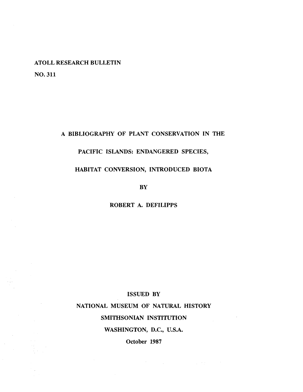 Atoll Research Bulletin No. 311 a Bibliography of Plant