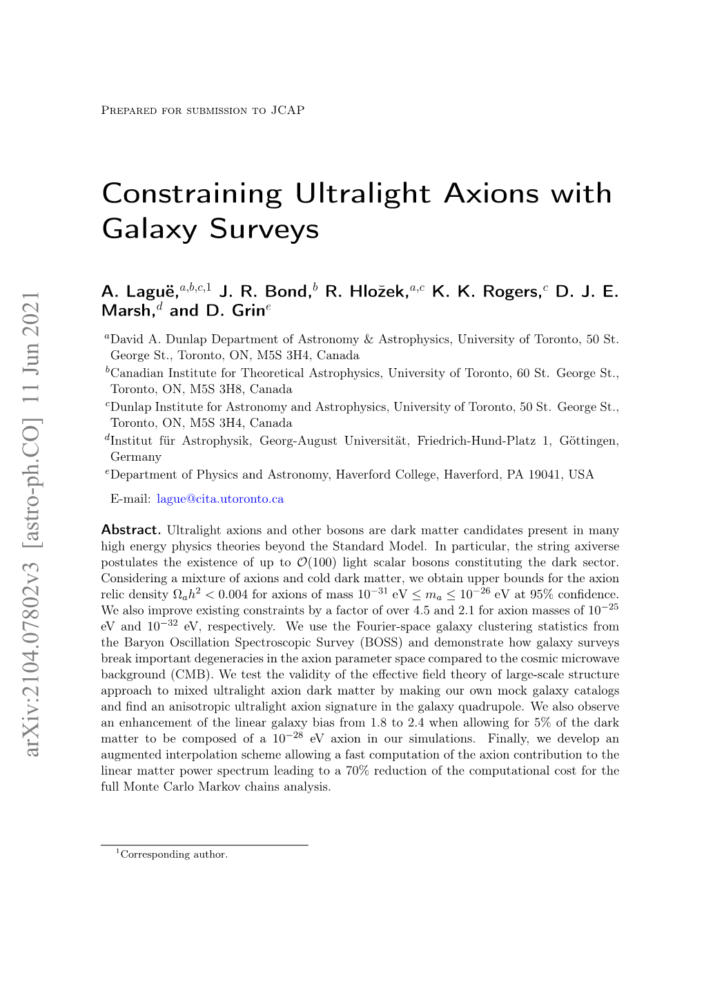 Constraining Ultralight Axions with Galaxy Surveys